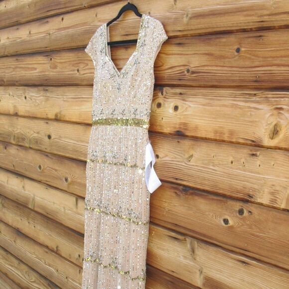 Mac Duggal 9089 Womens Cap Sleeve  Embellished Gown Nude 8 - Picture 6 of 16